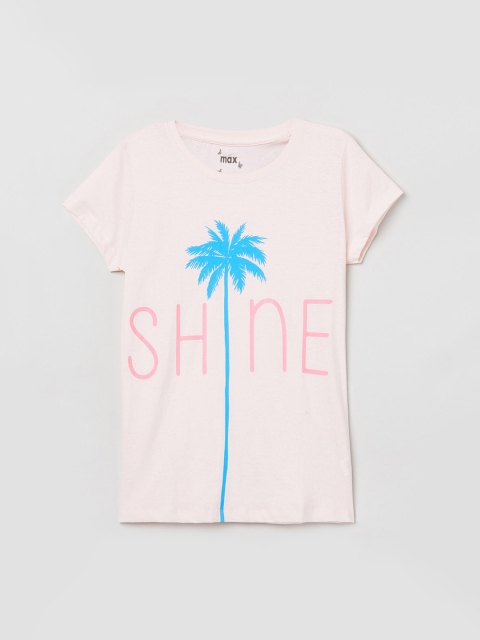 

max Girls Pink & Blue Printed Round Neck T-shirt