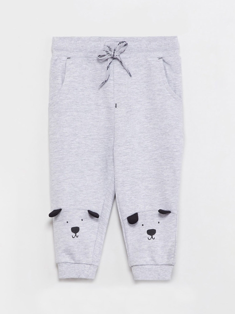 

max Boys Grey Melange Self-Design Slim-Fit Joggers