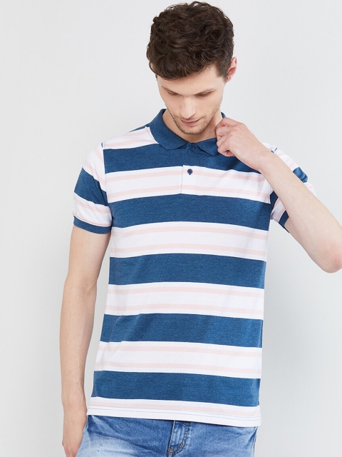 

max Men Blue & White Striped Scoop Neck T-shirt