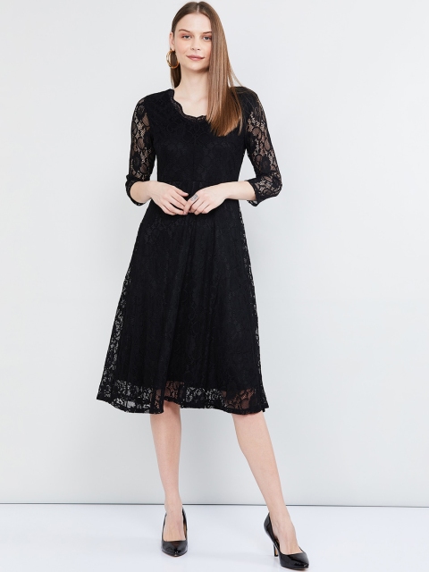 

max Women Black Lace Fit and Flare Dress