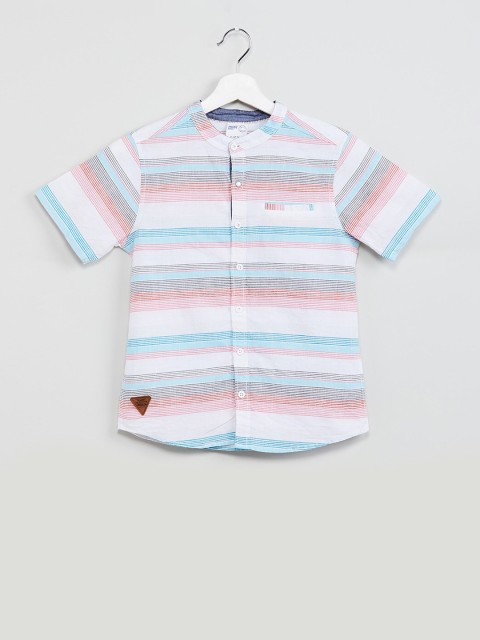 

max Boys White & Blue Regular Fit Striped Casual Shirt