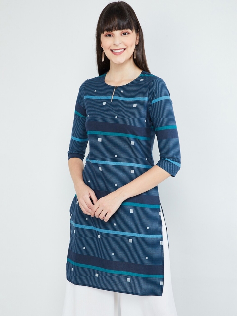 

max Women Blue Striped Straight Kurta