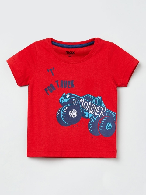 

max Boys Red Printed Round Neck T-shirt