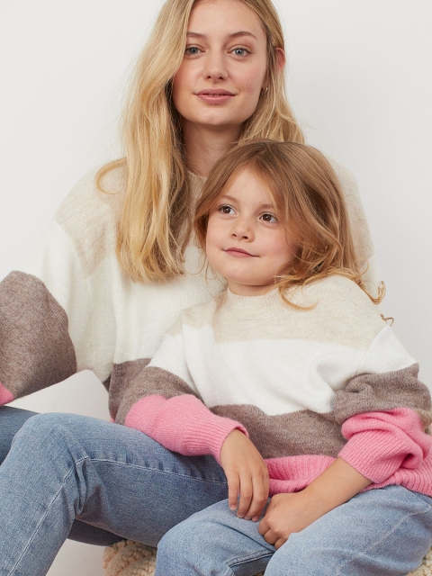 

H&M Girls Pink & White Fine-Knit Jumper