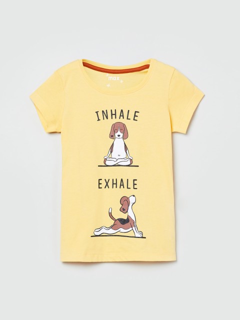 

max Girls Yellow Printed Round Neck T-shirt