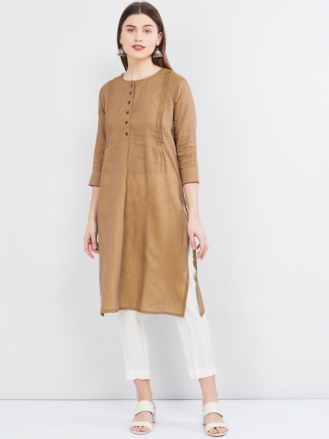 

max Women Brown Solid Straight Kurta