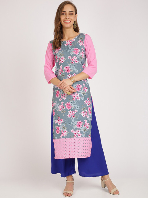 

Silk Bazar Women Pink & Grey Printed Kurta with Palazzos