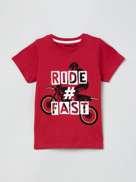 

max Boys Red & White Biker Print T-shirt