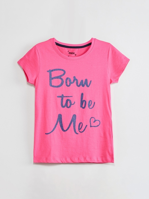 

max Girls Pink Printed Round Neck T-shirt