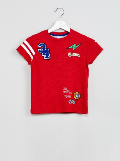 

max Boys Red Self Design Round Neck T-shirt