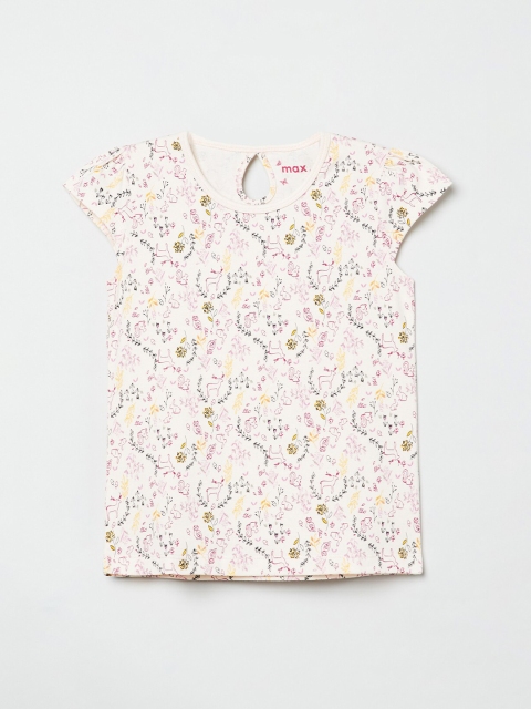

max Girls Pink & Yellow Floral Printed Pure Cotton Top
