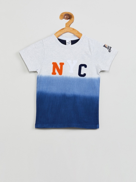 

max Boys Grey & Blue Colourblocked Round Neck T-shirt