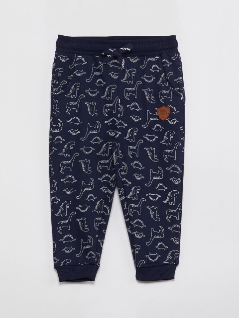 

max Boys Navy Blue & White Dinosaur Printed Slim-Fit Joggers