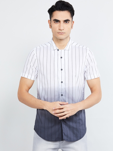 

max Men White & Blue Slim Fit Striped Casual Shirt
