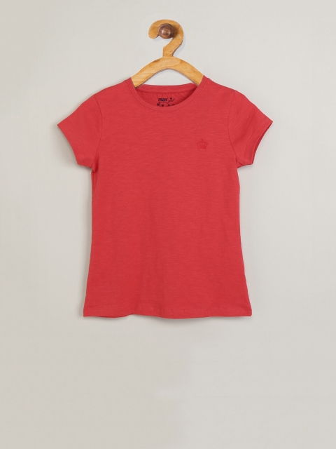 

max Girls Red Solid Round Neck T-shirt