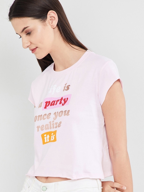 

max Women Pink & Rose Gold Printed Crop Top