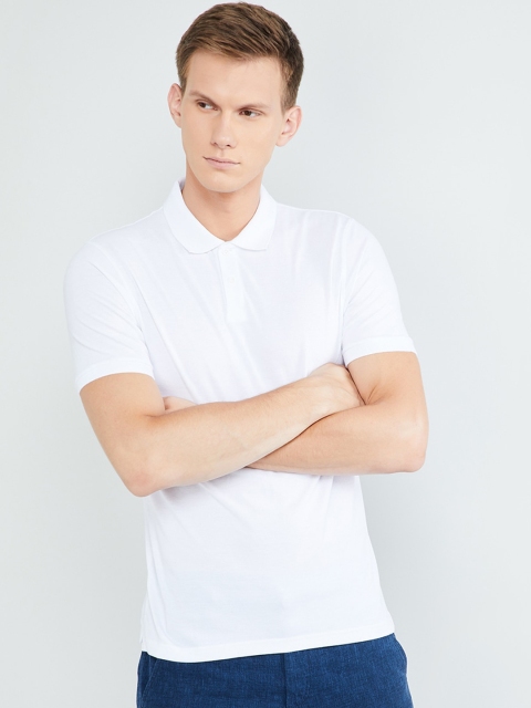 

max Men White Solid Polo Collar T-shirt