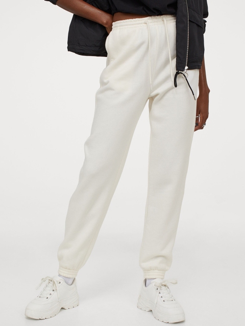 

H&M Women White Solid Joggers High Waist