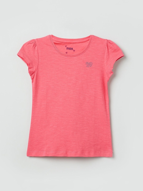 

max Girls Fuchsia Solid Round Neck T-shirt