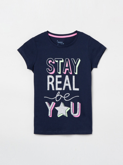 

max Girls Navy Blue Printed Top