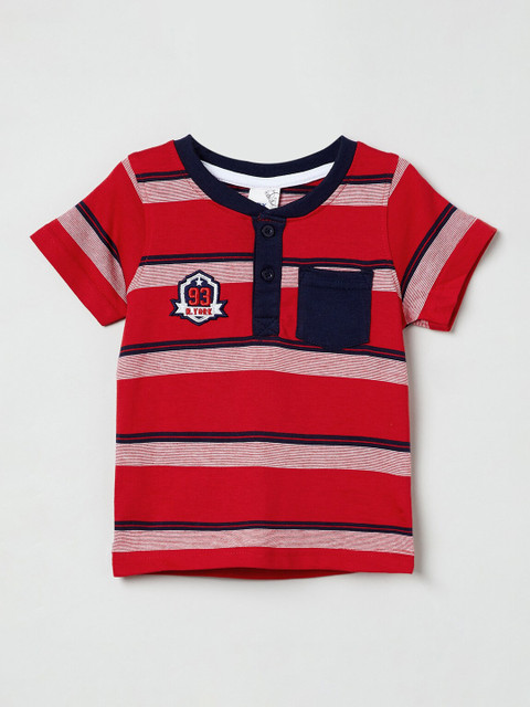 

max Boys Red Striped Henley Neck T-shirt