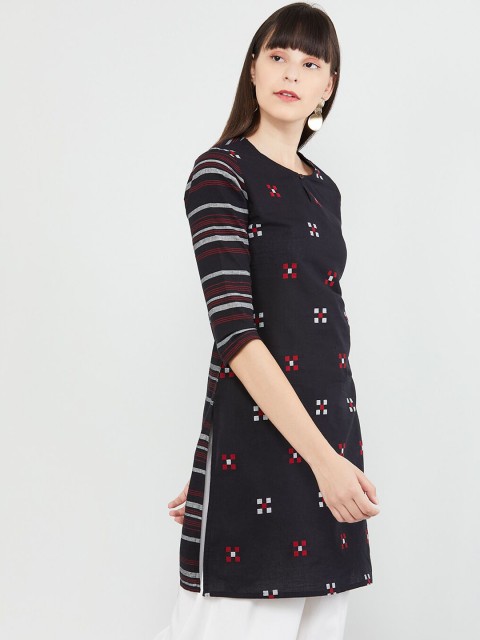 

max Women Black & Red Woven Design Straight Kurta