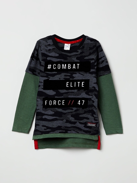 

max Boys Black & Grey Camouflage Print Round Neck T-shirt