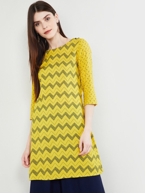 

max Women Yellow & Black Printed Straight Kurta
