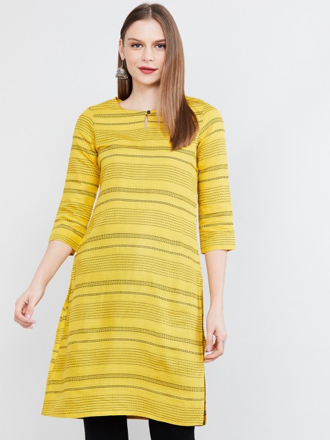 

max Women Yellow Striped Straight Kurta