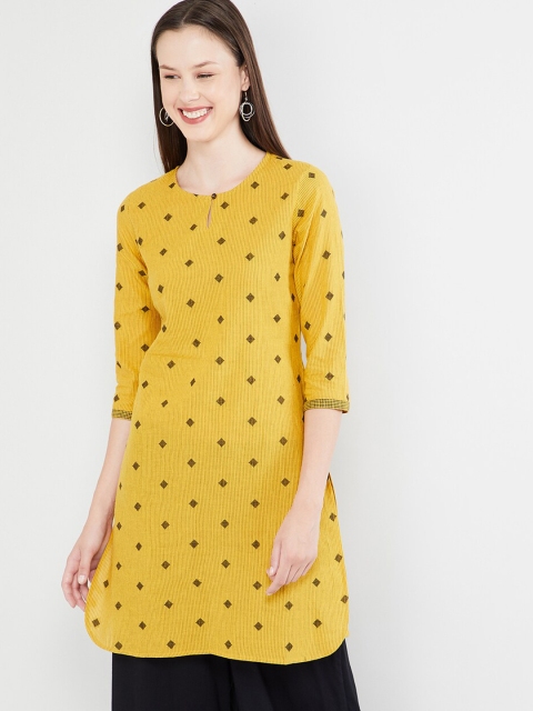 

max Women Yellow & Black Printed Straight Kurta