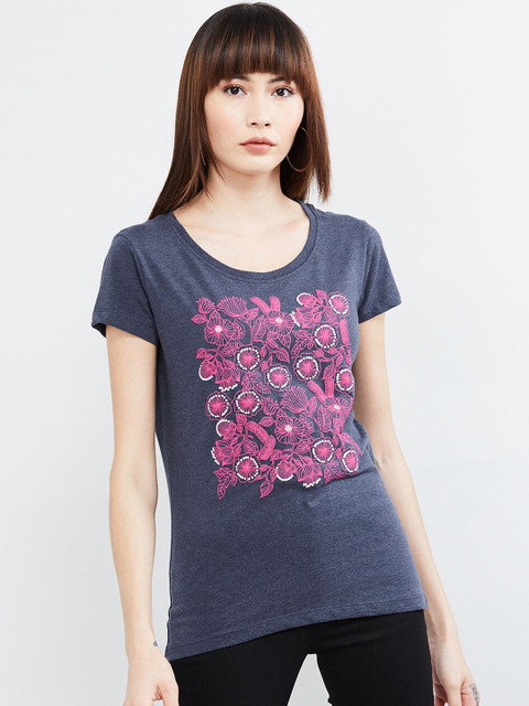 

max Women Navy Blue Printed Top