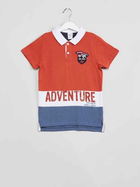 

max Boys Red & White Colourblocked Peter Pan Collar T-shirt