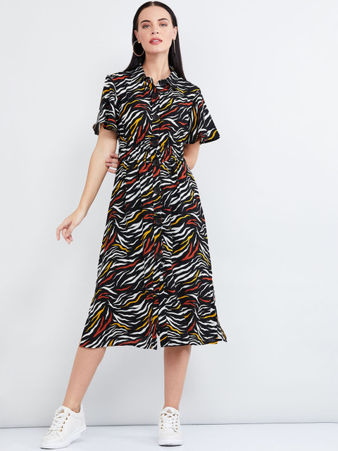 

max Women Black & White Printed Shirt Dress