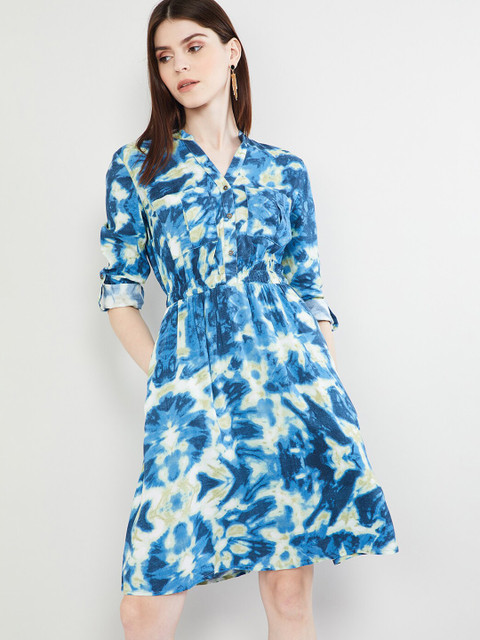 

max Women Blue Printed Shirt Dress