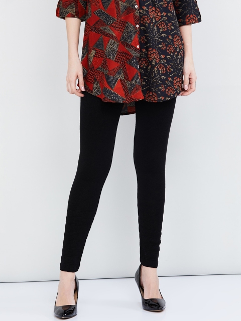 max Women Black Solid Slim Fit Leggings