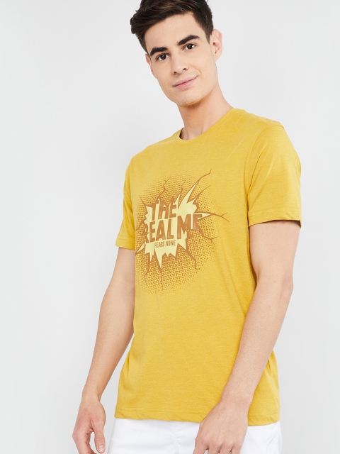 max Men Yellow Printed Round Neck T-shirt