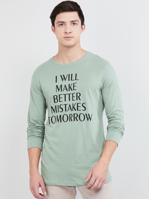 

max Men Green Printed Round Neck T-shirt