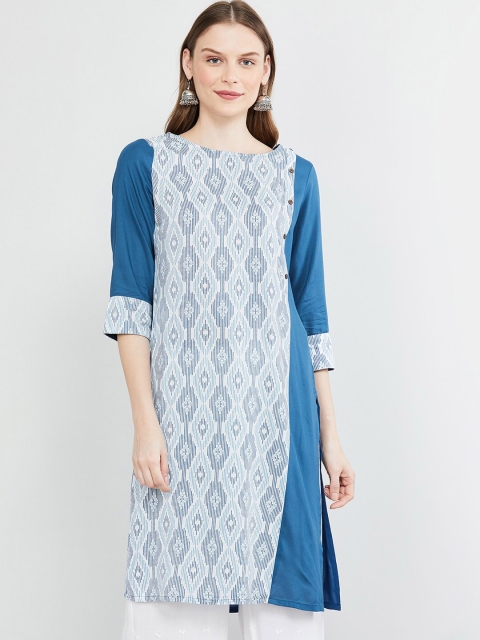 

max Women Blue Printed Straight Kurta