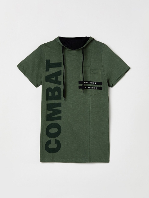 

max Boys Green Printed Hood T-shirt