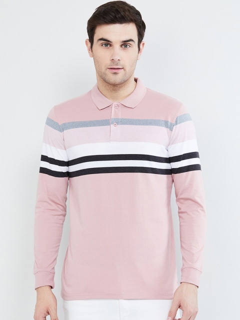 

max Men Pink Striped Polo Collar T-shirt