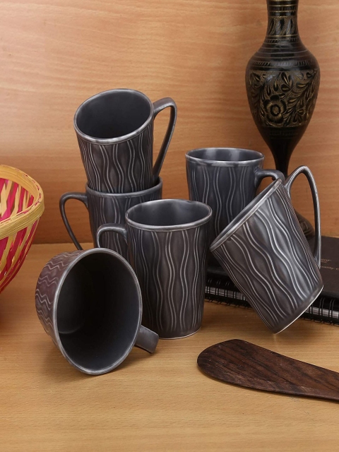 

SkyKey Grey 6 Pieces Matte Grey Bone China Tea and Coffee Mugs