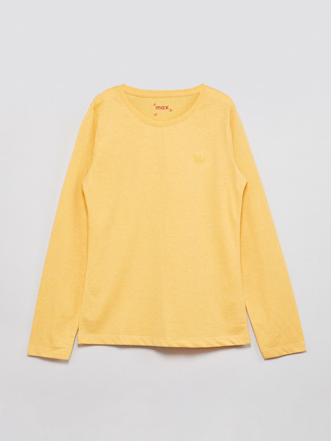 

max Girls Yellow Solid Round Neck T-shirt