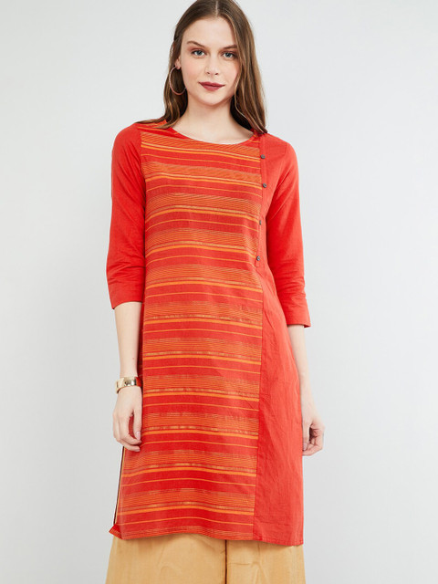 

max Women Red & Yellow Striped Straight Kurta