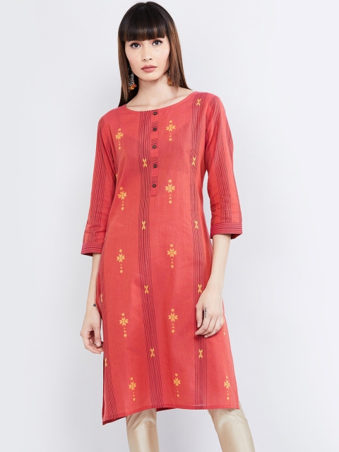 

max Women Pink & Yellow Embroidered Straight Kurta