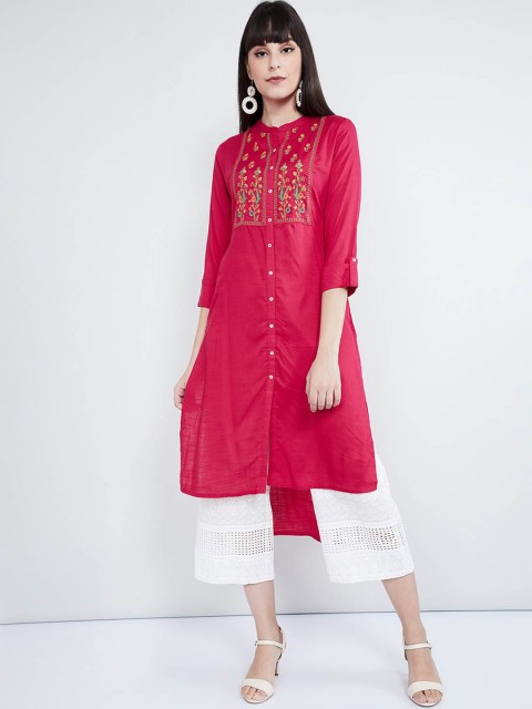 

max Women Pink & Orange Yoke Design Straight Kurta