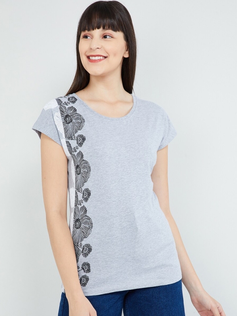 

max Women Grey Melange Floral Printed Top