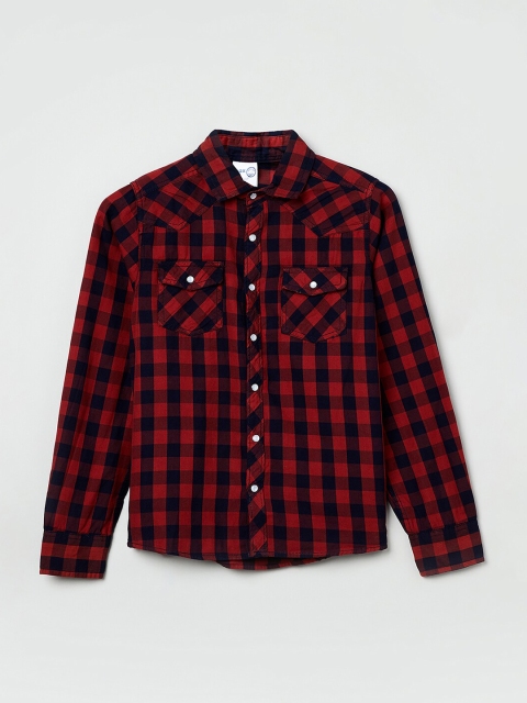max Boys Coral & Navy Blue Regular Fit Checked Casual Shirt
