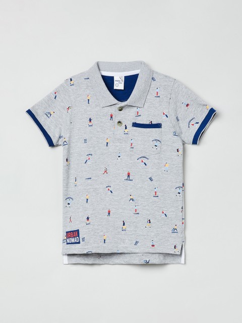 

max Boys Grey Printed Polo Collar T-shirt