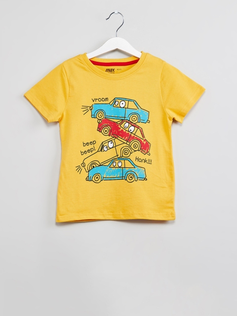 

max Boys Yellow Printed Round Neck T-shirt
