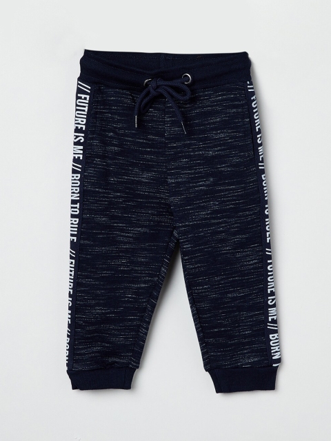 

max Boys Navy Blue Printed Slim-Fit Joggers